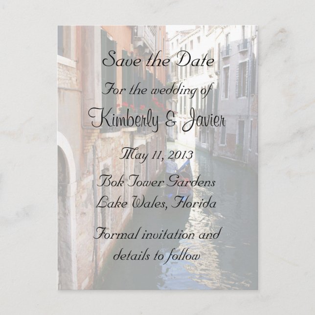 Save The Date for Venetian Theme Announcement Postcard (Front)