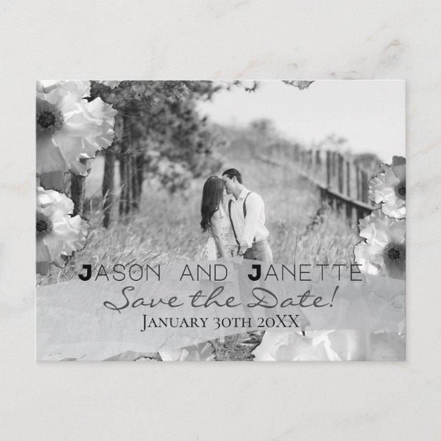 "Save the Date" for Wedding + Blk/Wht Photo Postcard (Front)