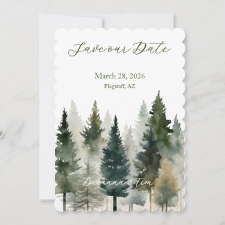 Save the Date |Forest Pines Watercolor (Scalloped)