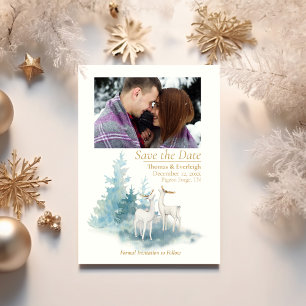 Save the Date Forest Winter Wedding Photo Postcard