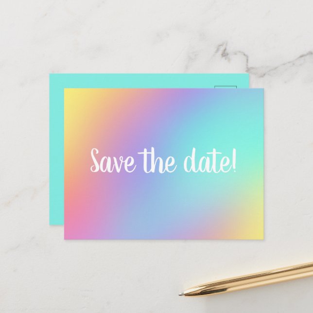 Save the Date! Freeform Pastel Gradient Postcards (Front/Back In Situ)