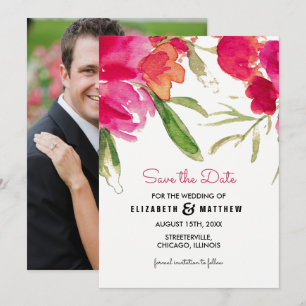 Save the Date. Fuchsia Floral Wedding Photo Card