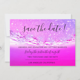 Save The Date Fuchsia Pink Crystals Ocean Waves