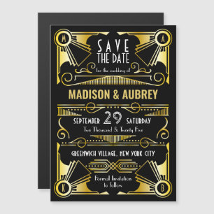 Save the Date Gatsby Wedding Art Deco Gold Black Magnetic Invitation