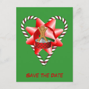 Save The Date Gingerbread Cookie Man Holiday Announcement Postcard