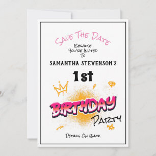 Save The Date Girl's Birthday Party Invitation
