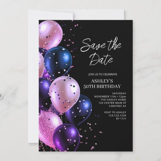 Save the Date Glam 50th Birthday Invitation (Front)