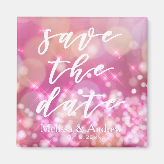 Save the date | Glamourous Pink Sparkles Magnet (Front)