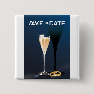 Save the Date Glass and golden rings 15 Cm Square Badge