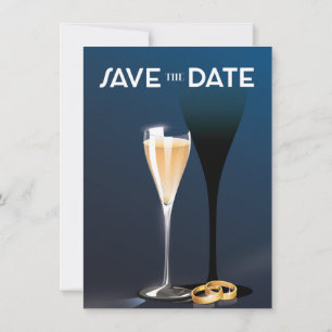Save the Date Glass and golden rings Invitation
