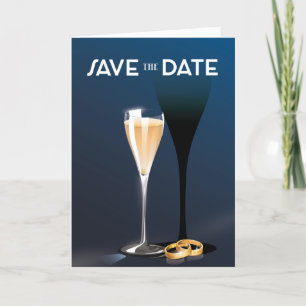 Save the Date Glass and golden rings Note Card