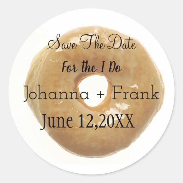 Save The Date Glazed Doughnut Classic Round Sticker (Front)