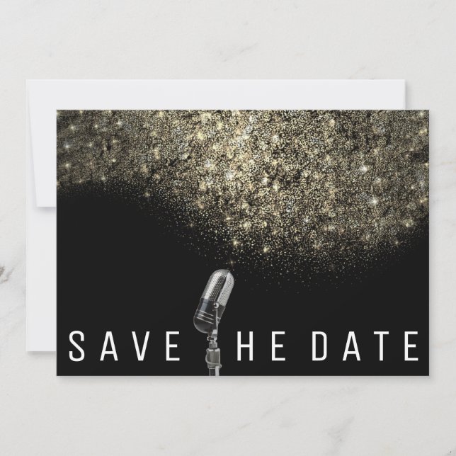 Save The Date Glitter Gold Sepia Black  Microphone (Front)