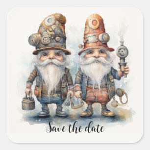 Save the date Gnomes with lantern and tools Square Sticker