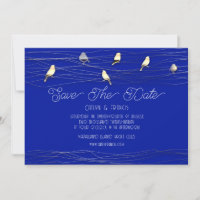 Save The Date Gold Blue Custom Foto Cottage Birds