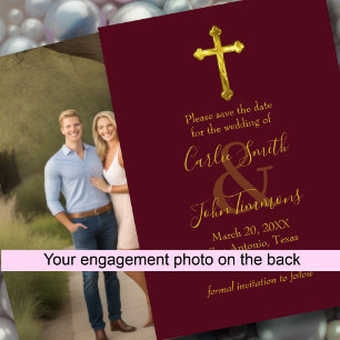 Save the Date Gold Cross Any Colour Photo Back 2