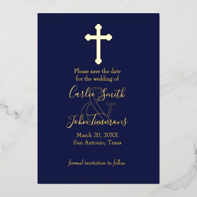 Save the Date Gold Cross Any Colour Photo Back 4 (Front)