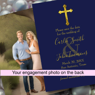 Save the Date Gold Cross Any Colour Photo Back 4