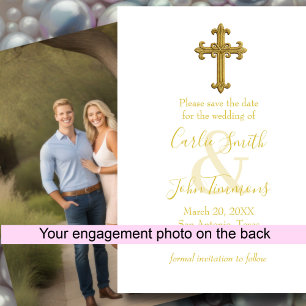 Save the Date Gold Cross Any Colour Photo Back 6