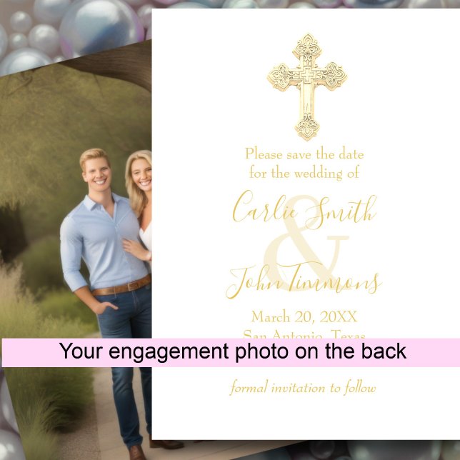 Save the Date Gold Cross Any Colour Photo Back 8 (Creator Uploaded)