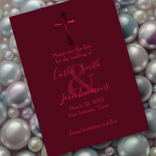 Save the Date Gold Cross Red Monotone