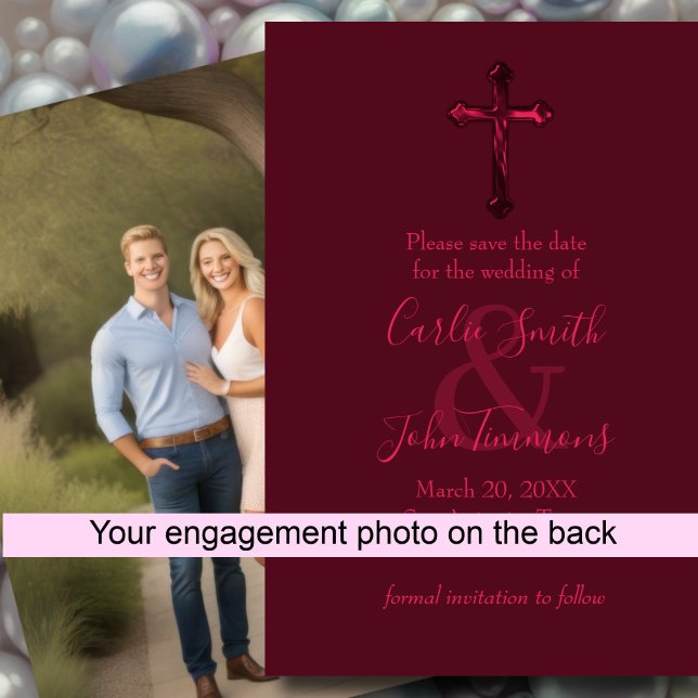 Save the Date Gold Cross Red Monotone photo (Creator Uploaded)