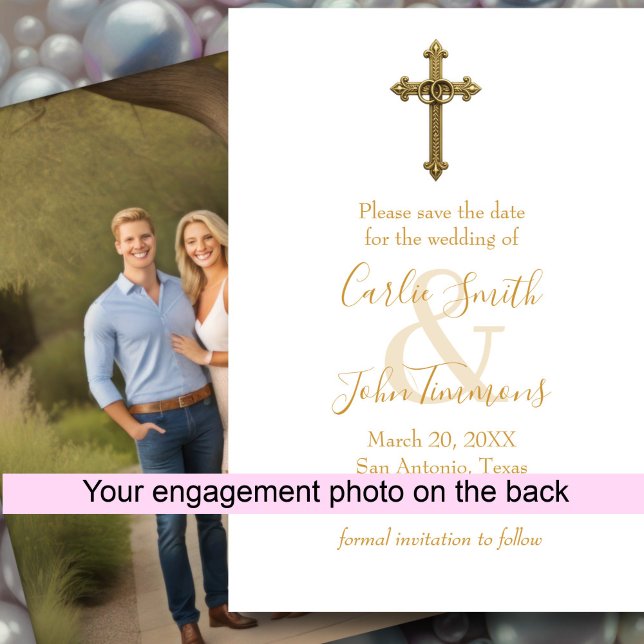 Save the Date Gold Cross Wedding Rings 4 Photo  (Creator Uploaded)