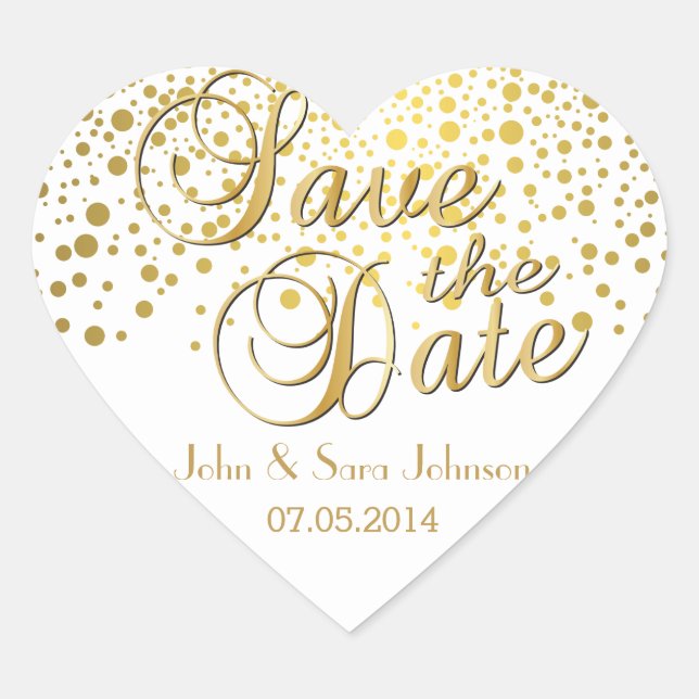 Save the Date | Gold Dots | Personalise Heart Sticker (Front)