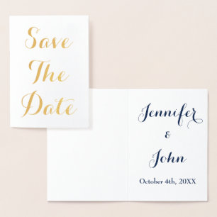 Save The Date Gold Foil Blue White Elegant Card