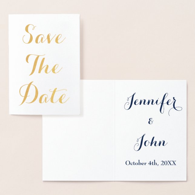 Save The Date Gold Foil Blue White Elegant Foil Card (Display)