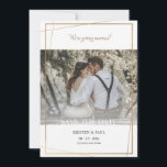 Save the Date Gold Frame Photo Announceent<br><div class="desc">A white Save the Date photo announcement with thin gold frame. (Image by Freepik). The card is easy to customise with your wording, font and font colour. Not exactly what you're looking for? All our products can be custom designed to meet your needs at no extra charge. Simply contact us...</div>