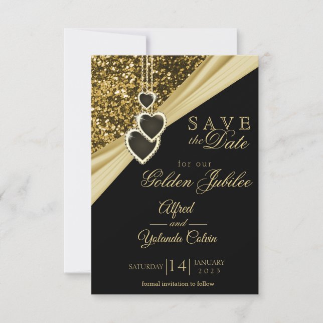 Save the Date - Gold Glitter Anniversary  Invitation (Front)