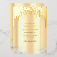 Save The Date Gold Glitter Drips