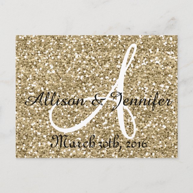 Save the date Gold Glitter Faux Foil Announcement Postcard (Front)
