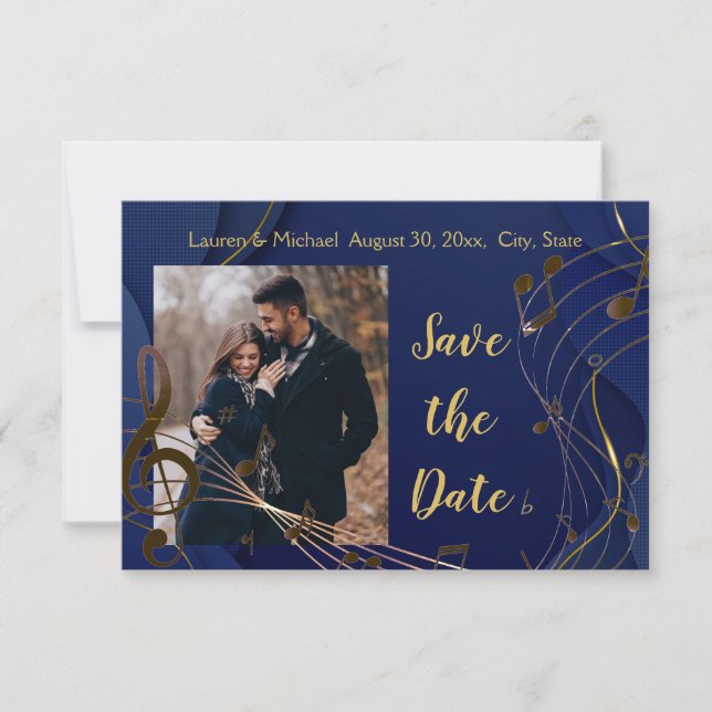 Save the Date Gold Glitter Music Notes Modern Invitation (Front)