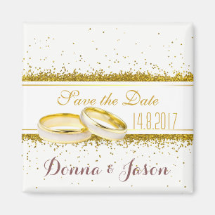 Save the Date Gold Glitter Rings - Magnet