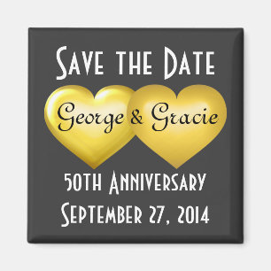 Save the Date gold hearts 50th anniversary Magnet