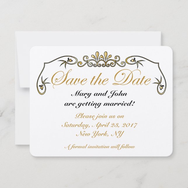 Save the date gold invitation (Front)