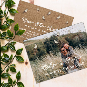 Save The Date Gold Kraft Foto Country Bird Kraft Invitation