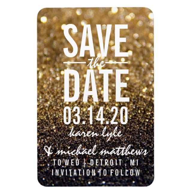 Save the Date - Gold Lit Nite Fab Magnet (Vertical)