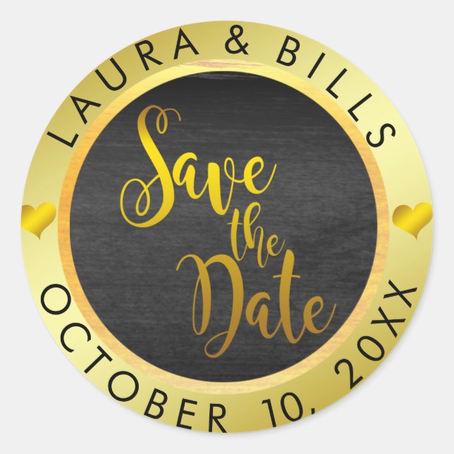 Save the Date Gold Love Glitter Wedding Classic Round Sticker (Front)