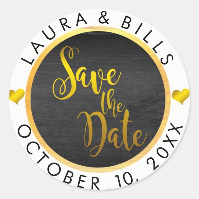 Save the Date Gold Love Glitter Wedding Classic Round Sticker (Front)