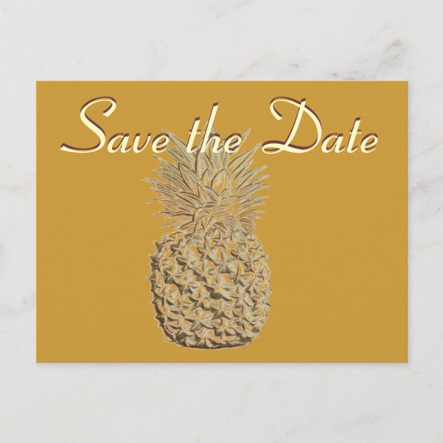 Save the Date Gold Pineapple Announcement Postcard (Front)