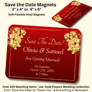 Save The Date - Gold Roses Maroon Red Vinyl Magnet