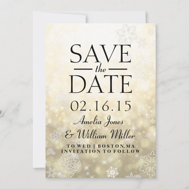 Save The Date Gold Sparkle Snowflake (Front)