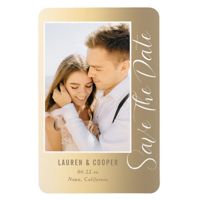 Save The Date Gold Stylish Script Modern Wedding Magnet (Vertical)