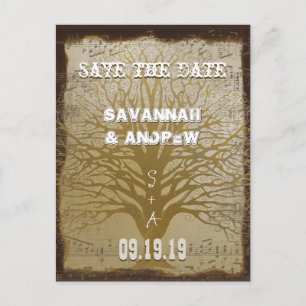 Save the Date Gold  Swirly Tree Announcement Postcard