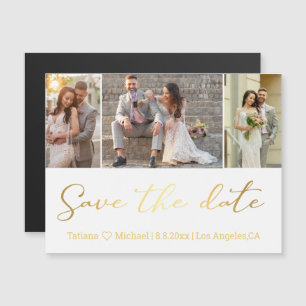 save the date gold wedding 3 photos collage magnet