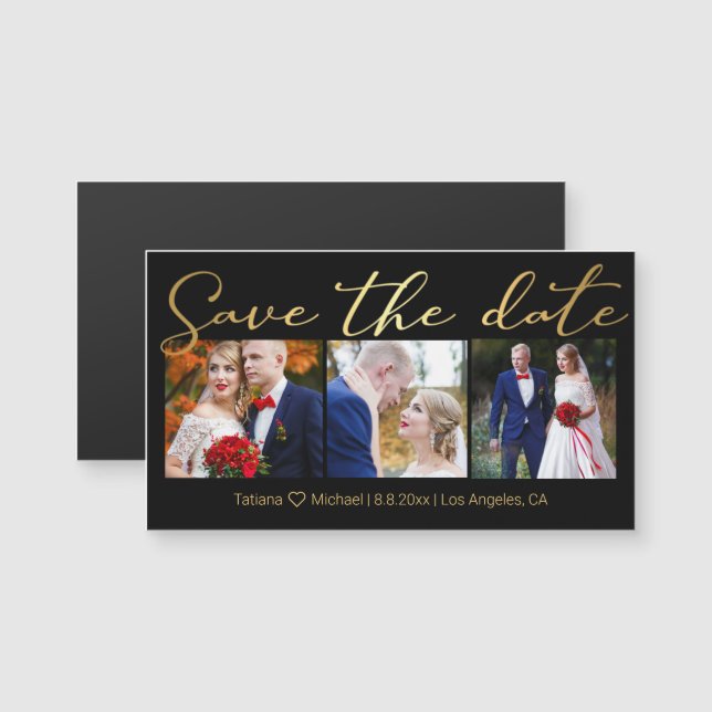 save the date gold wedding photos collage magnet  (Front/Back)
