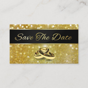 Save the Date Gold Wedding Rings - Business Card